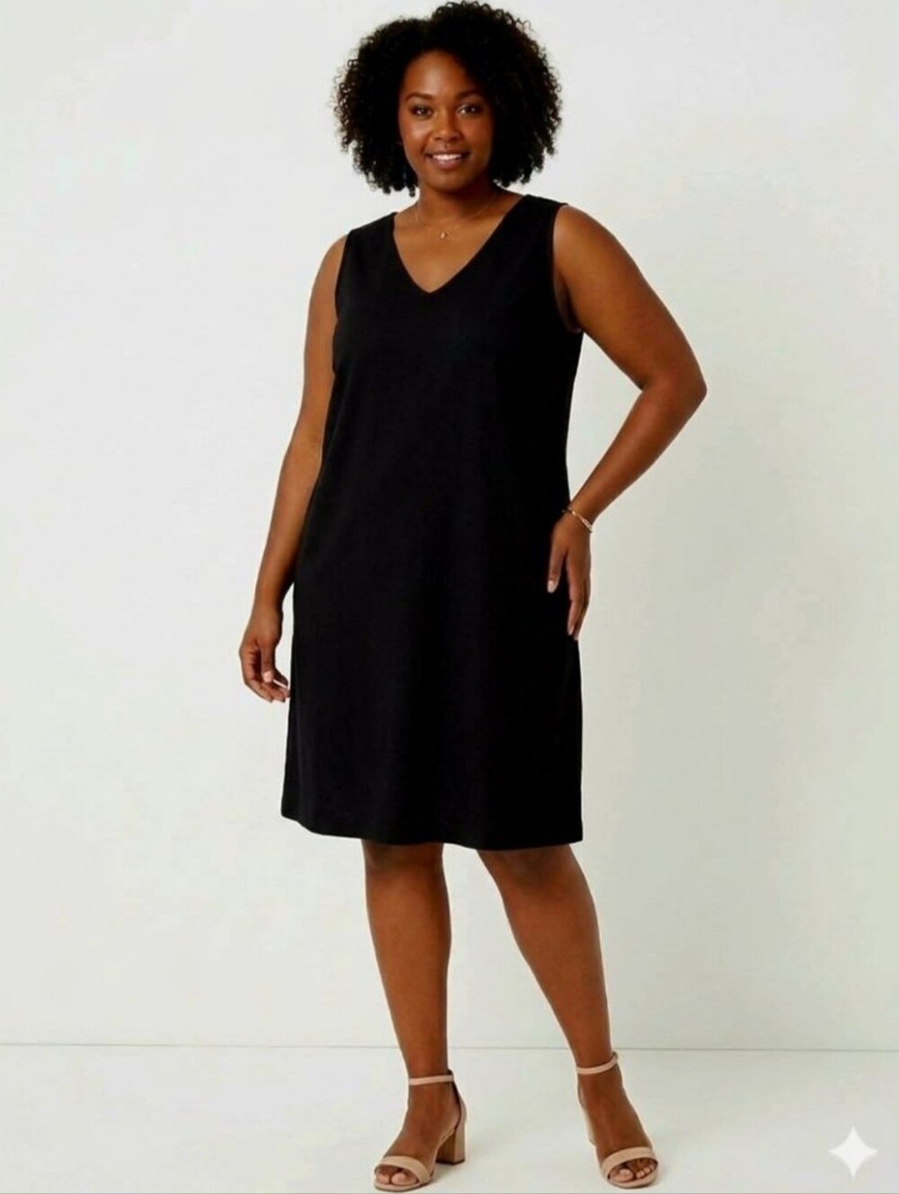 SUSAN GRAVER Solid Black Sleeveless V-Neck Liquid Knit Tank Dress NEW Never Worn